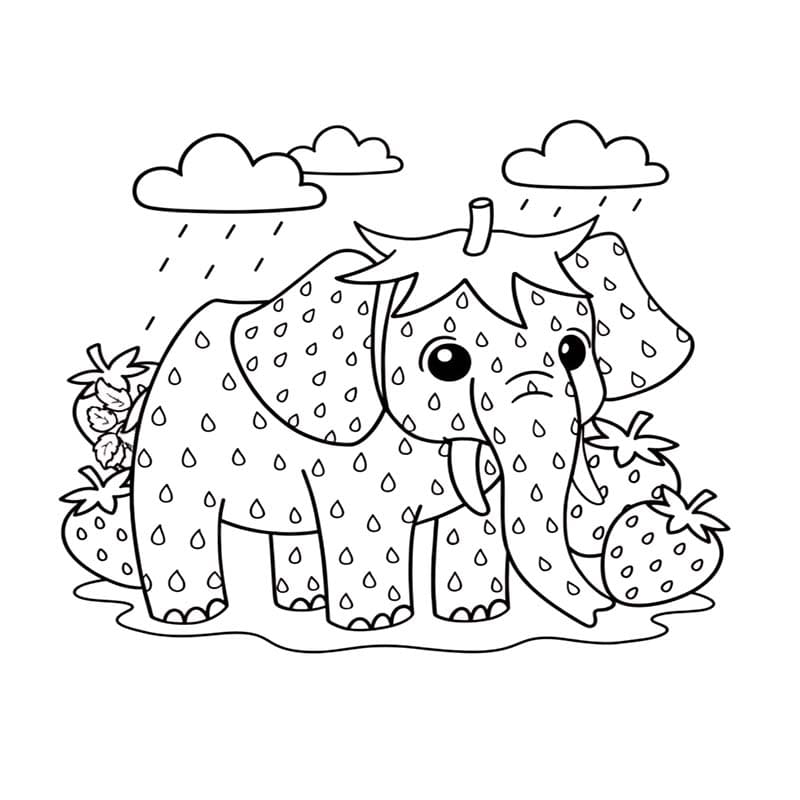Ücretsiz Strawberry Elephant Çizim Boyama Sayfası