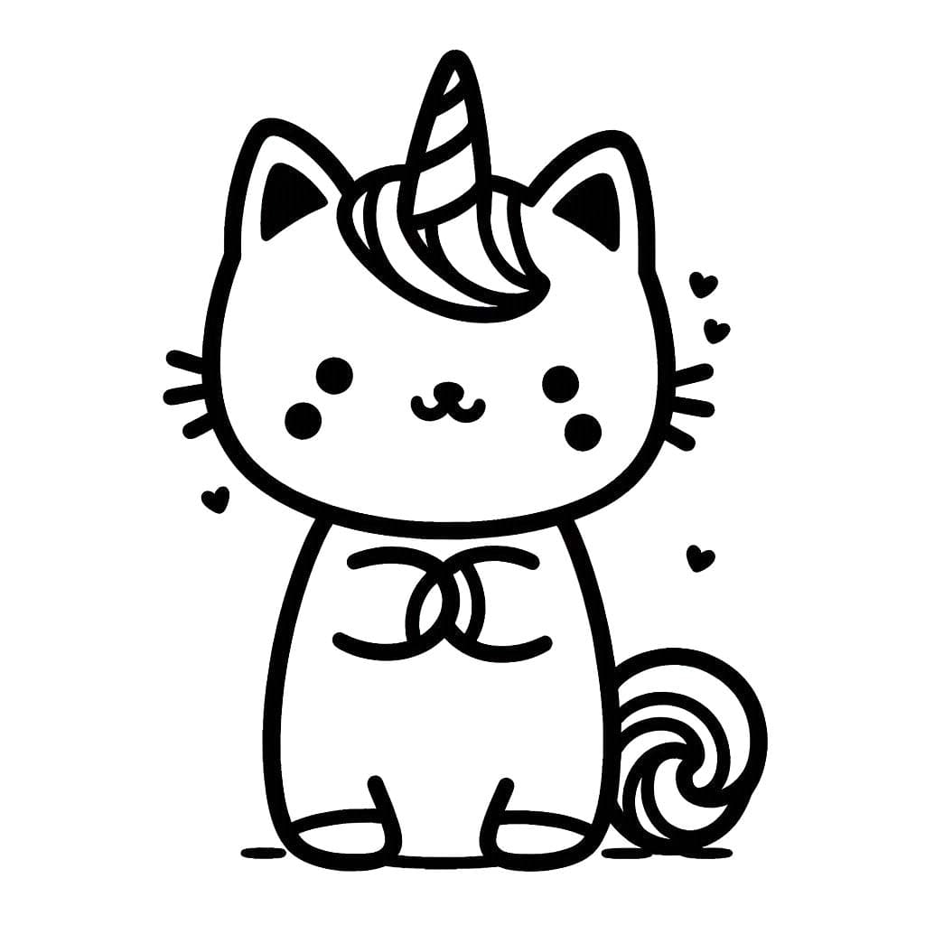 Ücretsiz Tek Boynuzlu at Kedi resim Boyama Sayfası