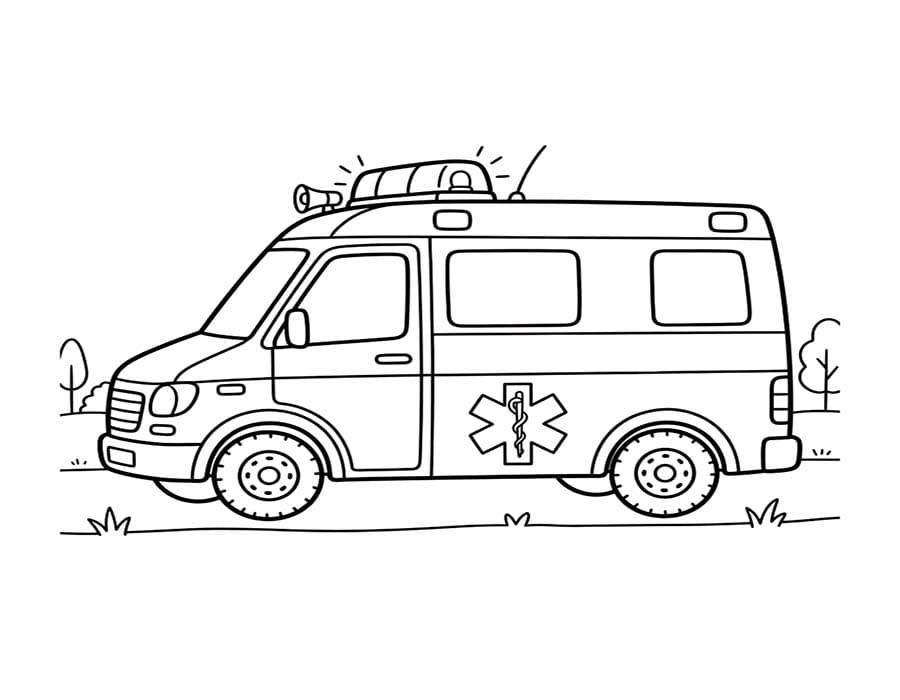 Ücretsiz Yazdırılabilir Ambulans Çizim Boyama Sayfası