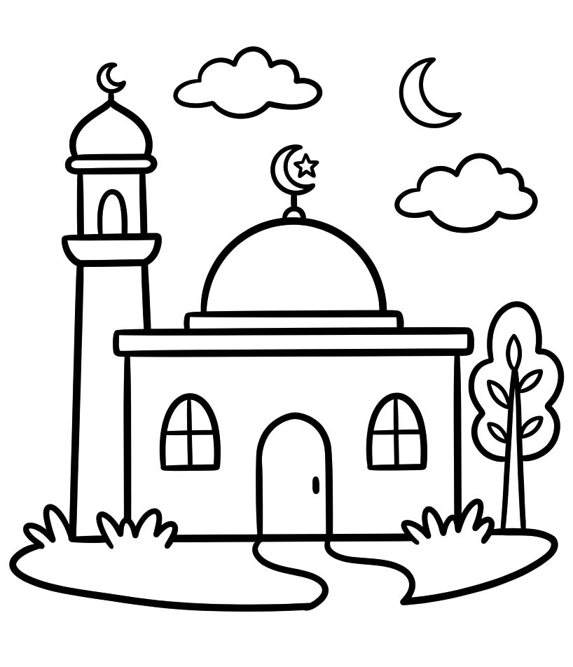 Ücretsiz Yazdırılabilir Cami Çizim Boyama Sayfası