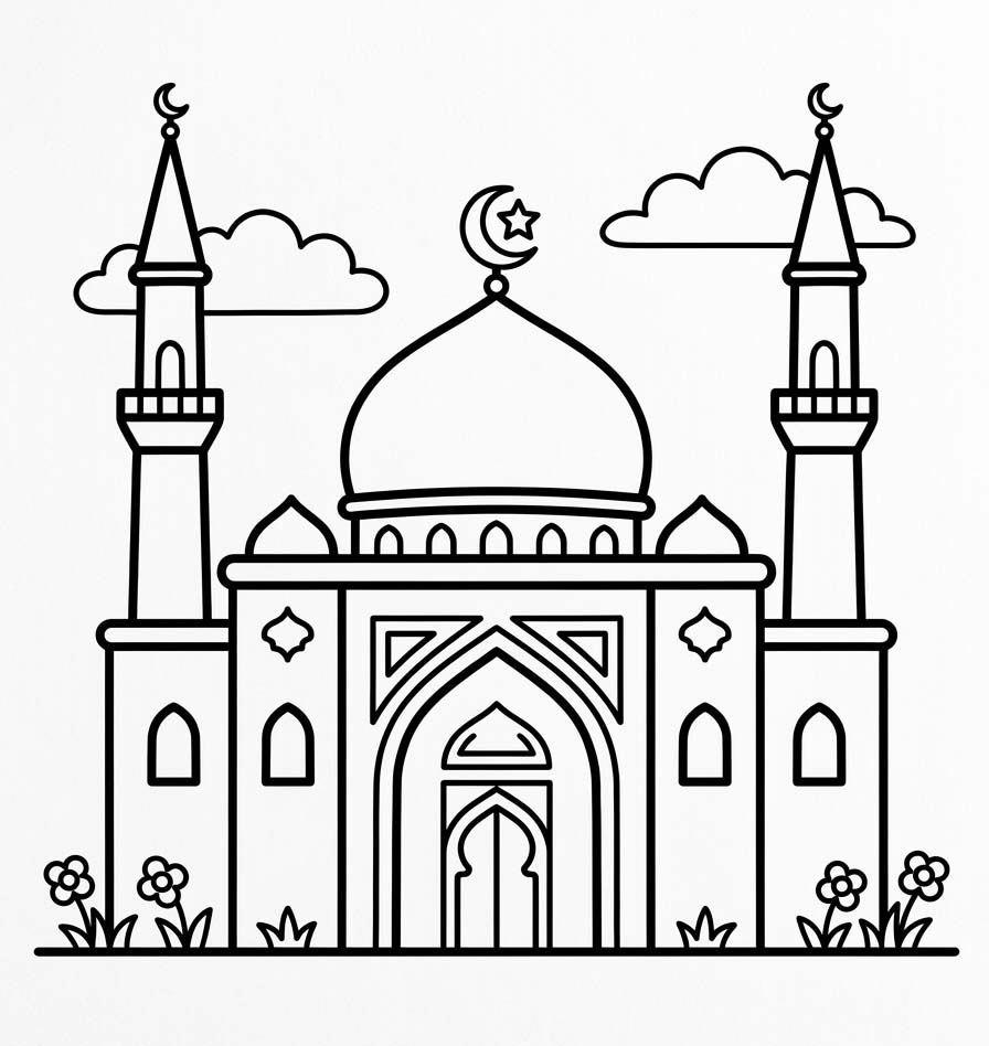 Ücretsiz Yazdırılabilir Cami resim Boyama Sayfası
