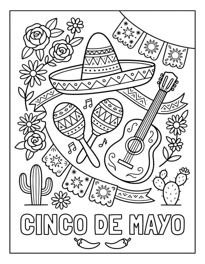 Ücretsiz Yazdırılabilir Cinco de Mayo Çizim Boyama Sayfası
