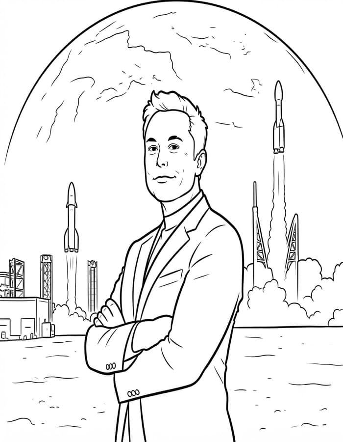 Ücretsiz Yazdırılabilir Elon Musk Boyama Sayfası