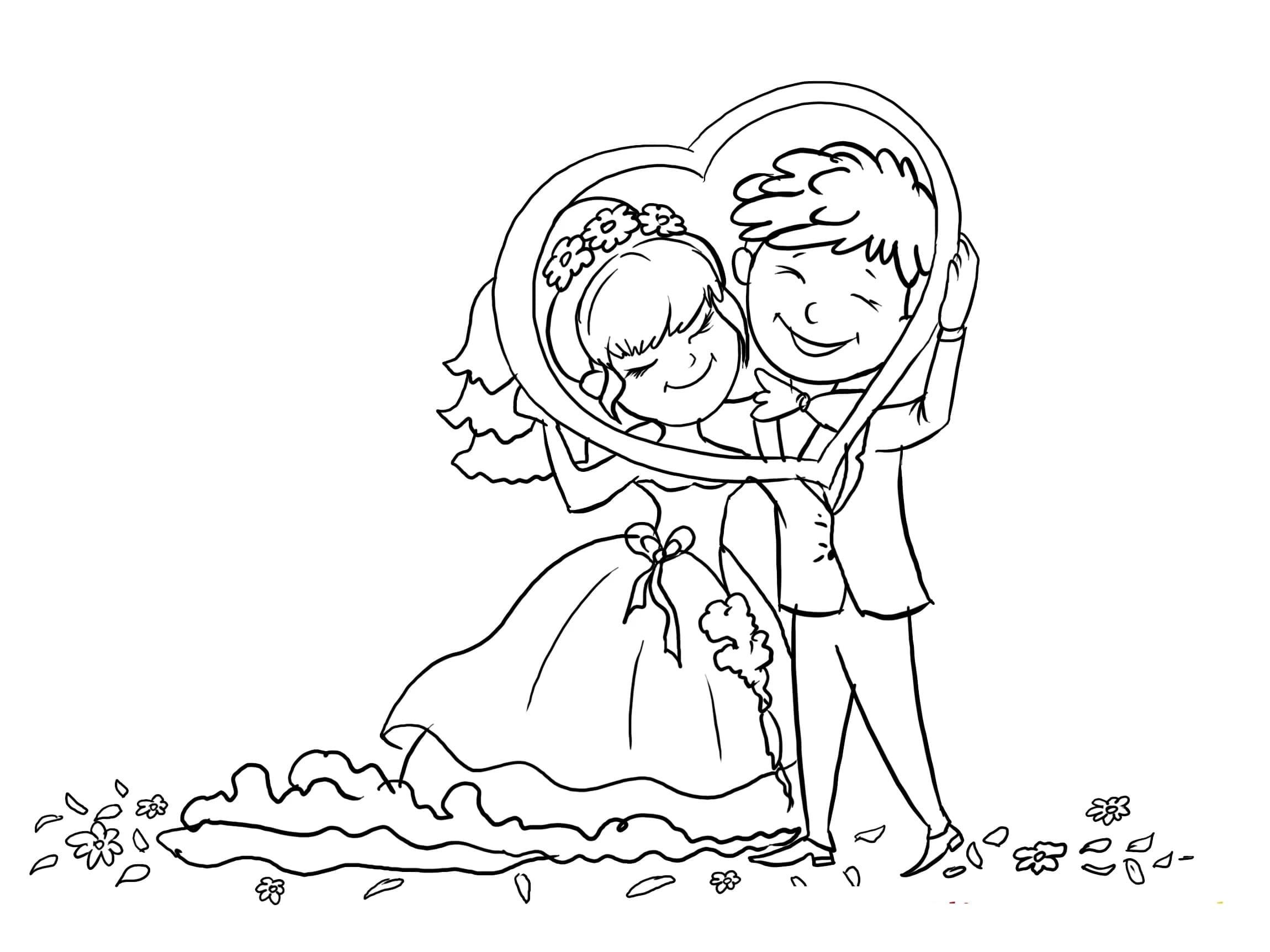 Ücretsiz Yazdırılabilir Gelin ve Damat Boyama Sayfası