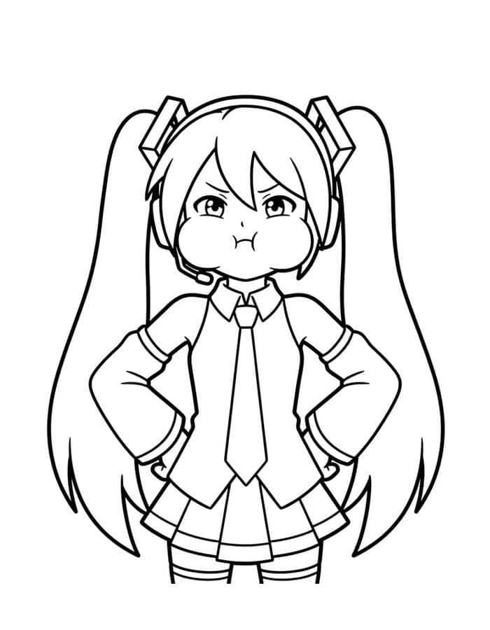Ücretsiz Yazdırılabilir Hatsune Miku Çizim Boyama Sayfası