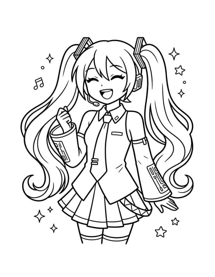 Ücretsiz Yazdırılabilir Hatsune Miku resim Boyama Sayfası