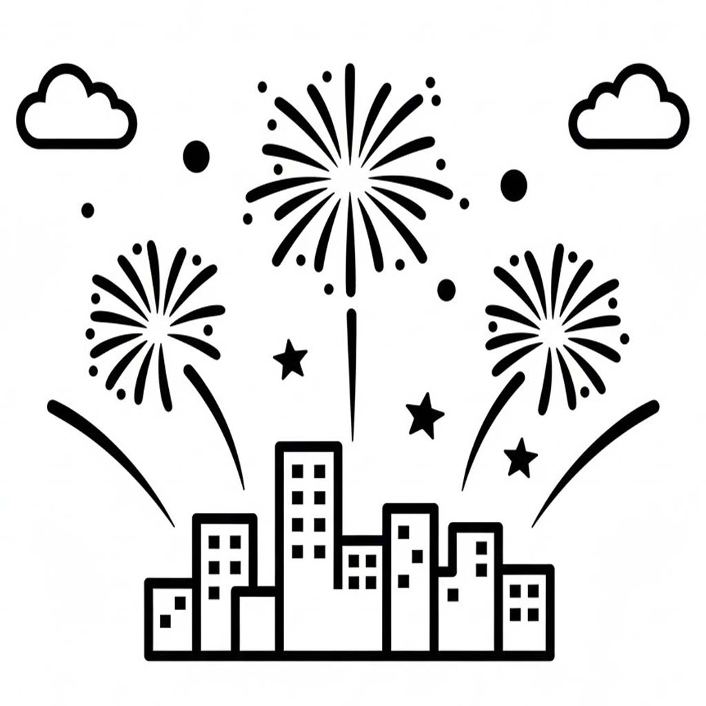 Ücretsiz Yazdırılabilir Havai Fişekler Boyama Sayfası