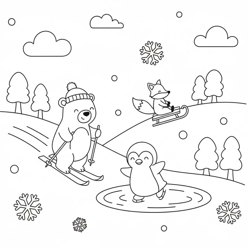 Ücretsiz Yazdırılabilir Kış Sporları Boyama Sayfası