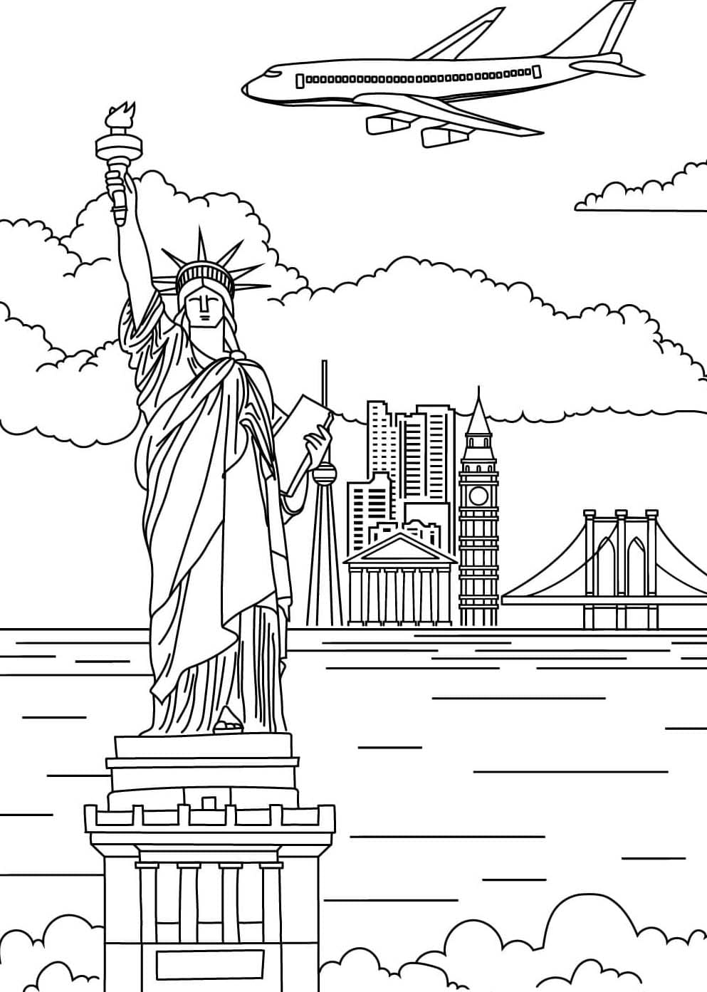 Ücretsiz Yazdırılabilir Özgürlük Heykeli Çizim Boyama Sayfası