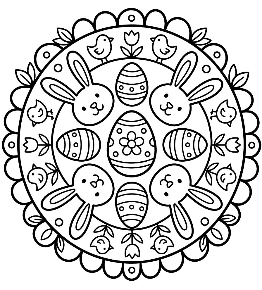Ücretsiz Yazdırılabilir Paskalya Mandala Çizim Boyama Sayfası