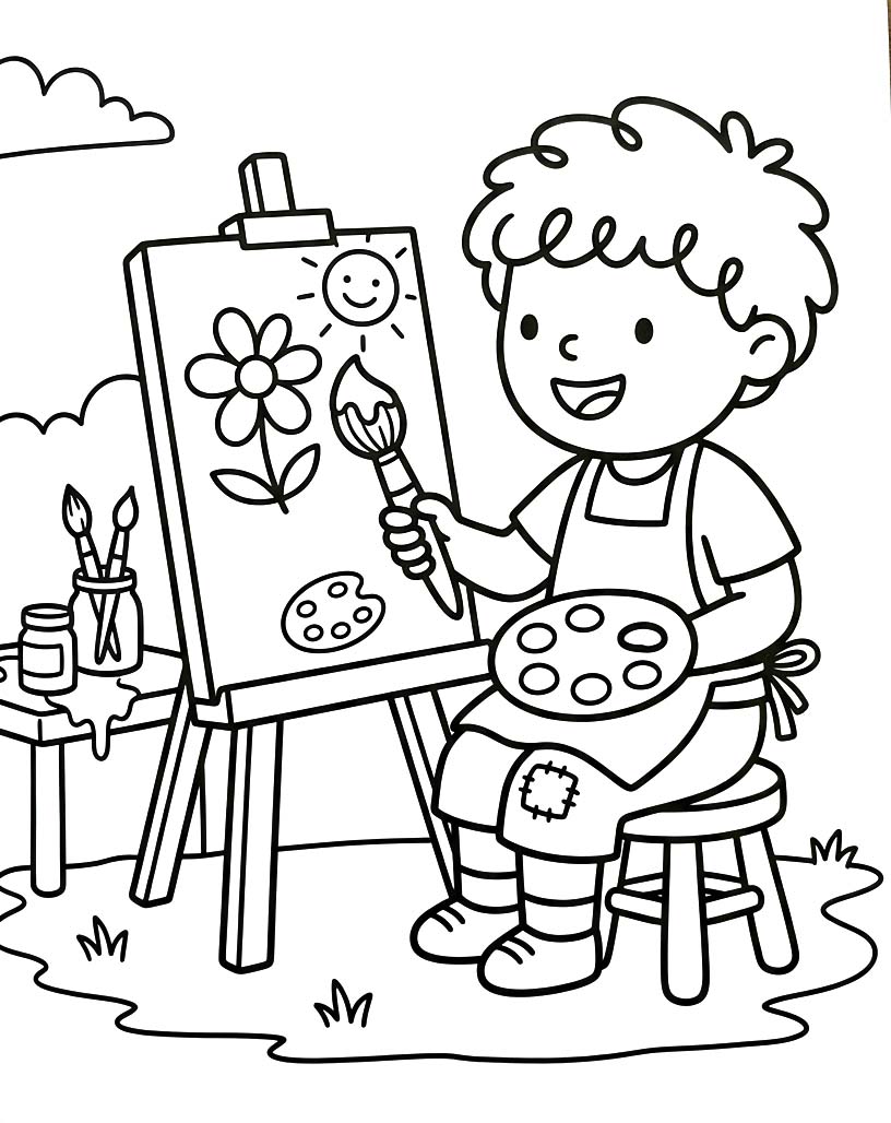 Ücretsiz Yazdırılabilir Ressam Çizim Boyama Sayfası