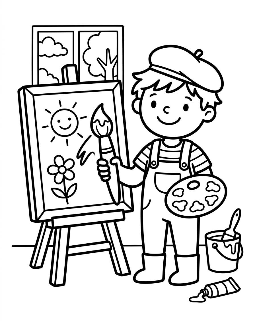Ücretsiz Yazdırılabilir Ressam resim Boyama Sayfası