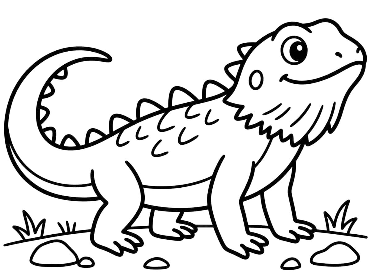 Ücretsiz Yazdırılabilir Sakallı Ejderha Çizim Boyama Sayfası