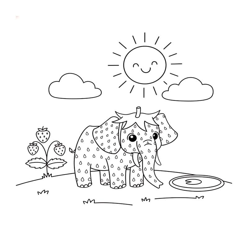 Ücretsiz Yazdırılabilir Strawberry Elephant Boyama Sayfası