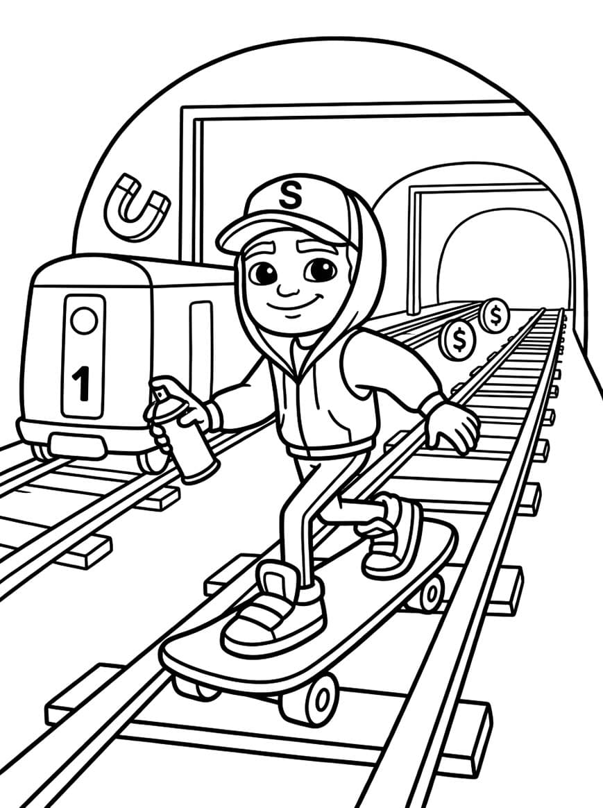 Ücretsiz Yazdırılabilir Subway Surfers Boyama Sayfası
