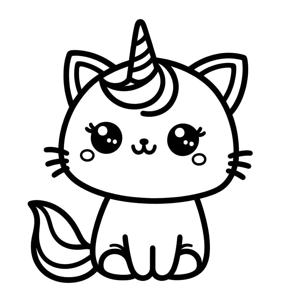 Ücretsiz Yazdırılabilir Tek Boynuzlu at Kedi resim Boyama Sayfası