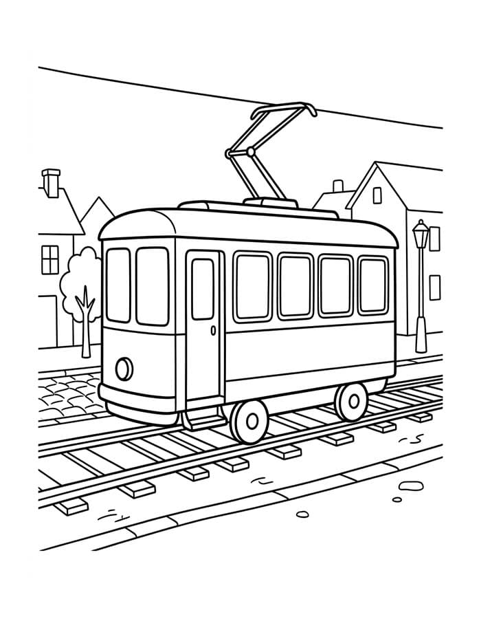 Ücretsiz Yazdırılabilir Tramvay Çizim Boyama Sayfası
