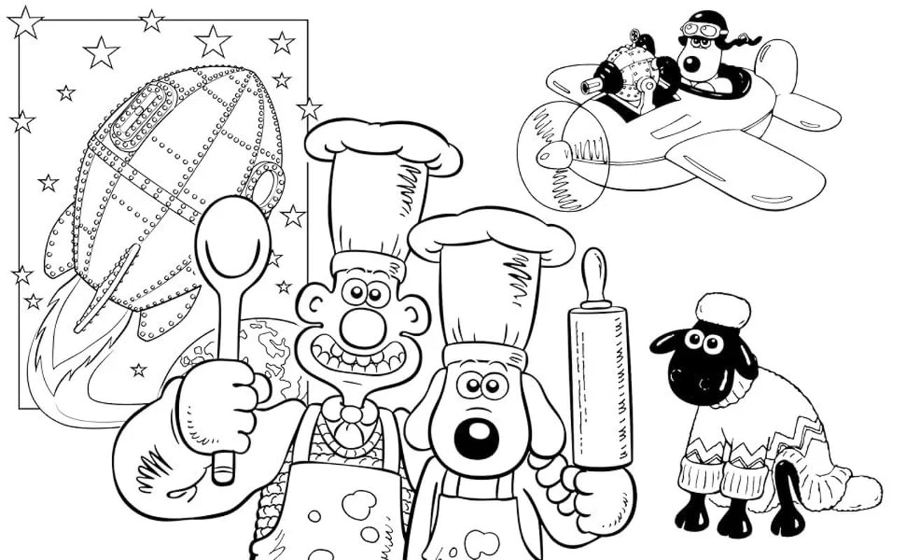 Wallace ve Gromit çocuklar için basit Boyama Sayfası