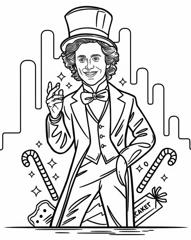 Wonka Timothee Chalamet'i çizin Boyama Sayfası