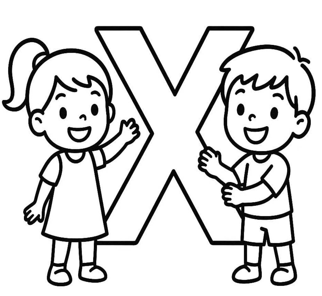 X Harfi çocuklarda Boyama Sayfası