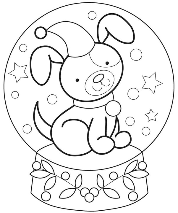 Yavru köpekle kar küresi çizin Boyama Sayfası