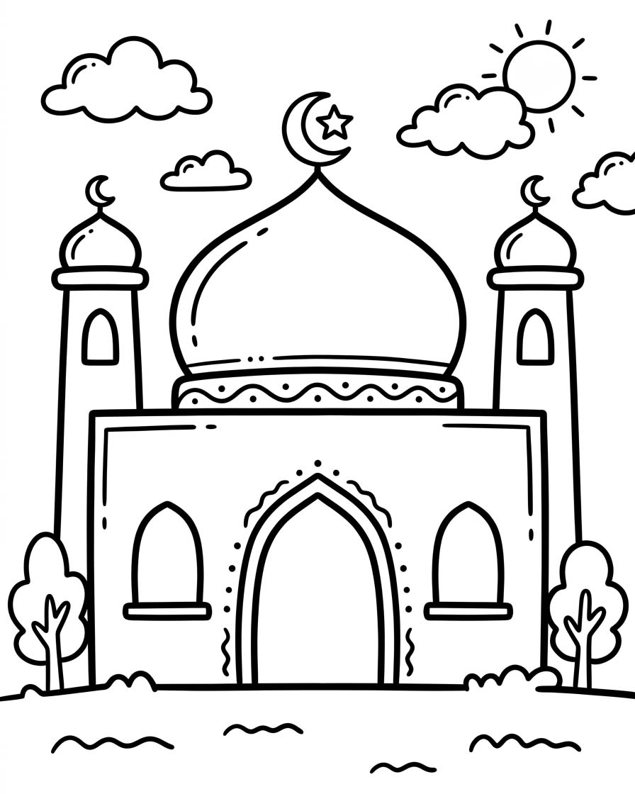 Yazdırılabilir Cami Çizim Boyama Sayfası