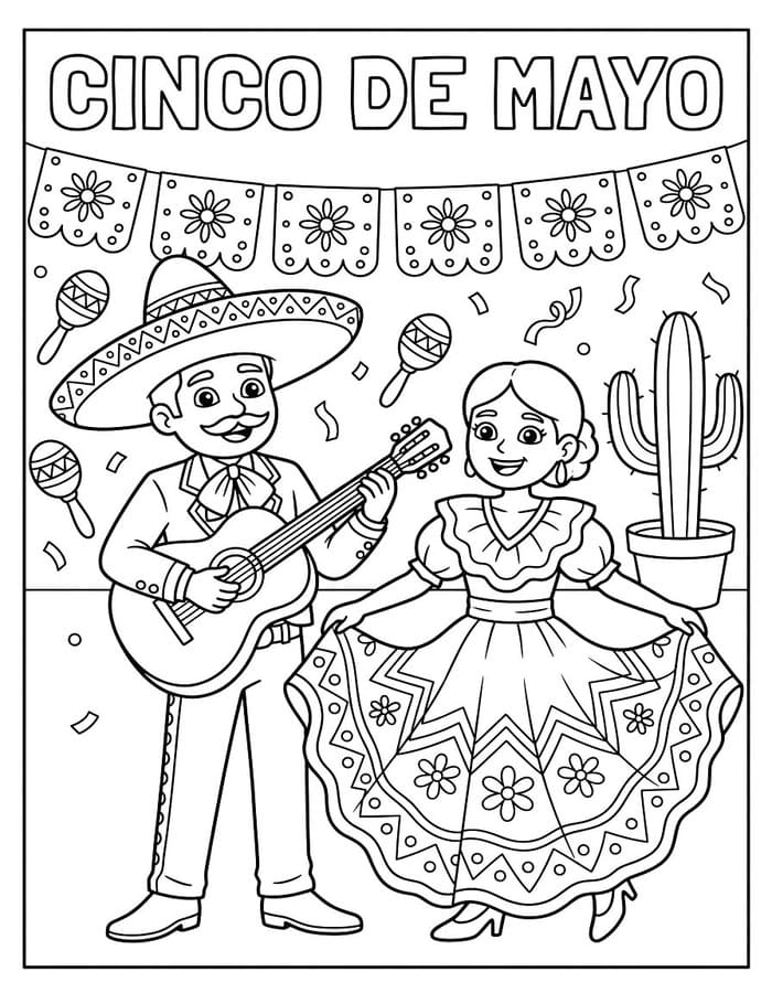 Yazdırılabilir Cinco de Mayo Çizim Boyama Sayfası