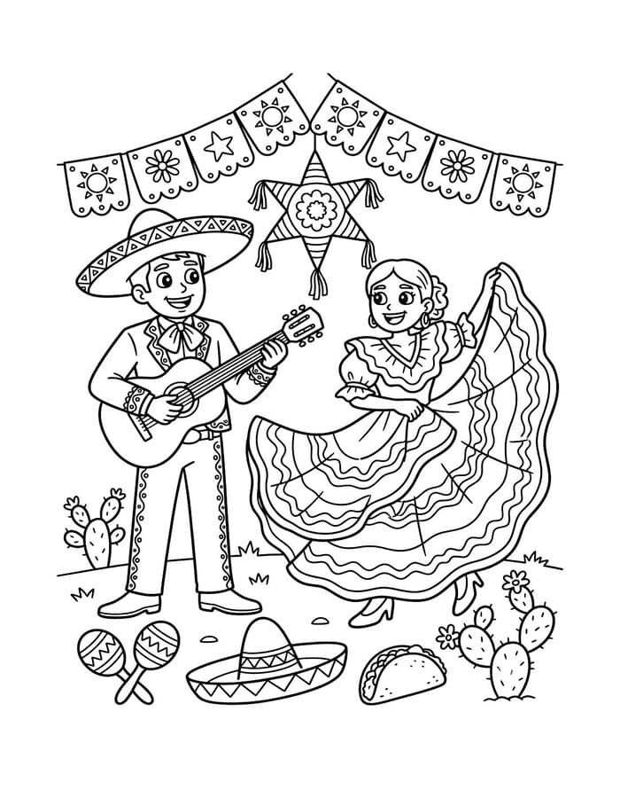 Yazdırılabilir Cinco de Mayo Boyama Sayfası