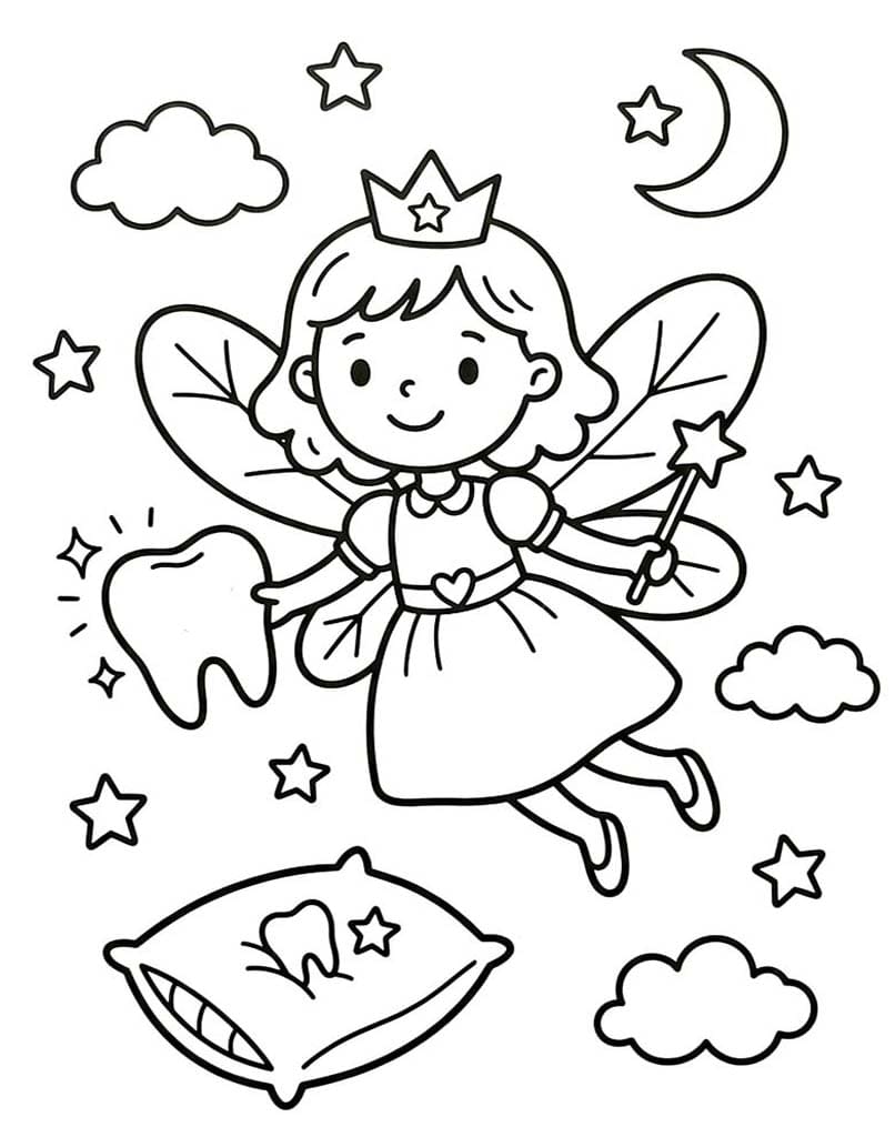 Yazdırılabilir Diş Perisi Çizim Boyama Sayfası