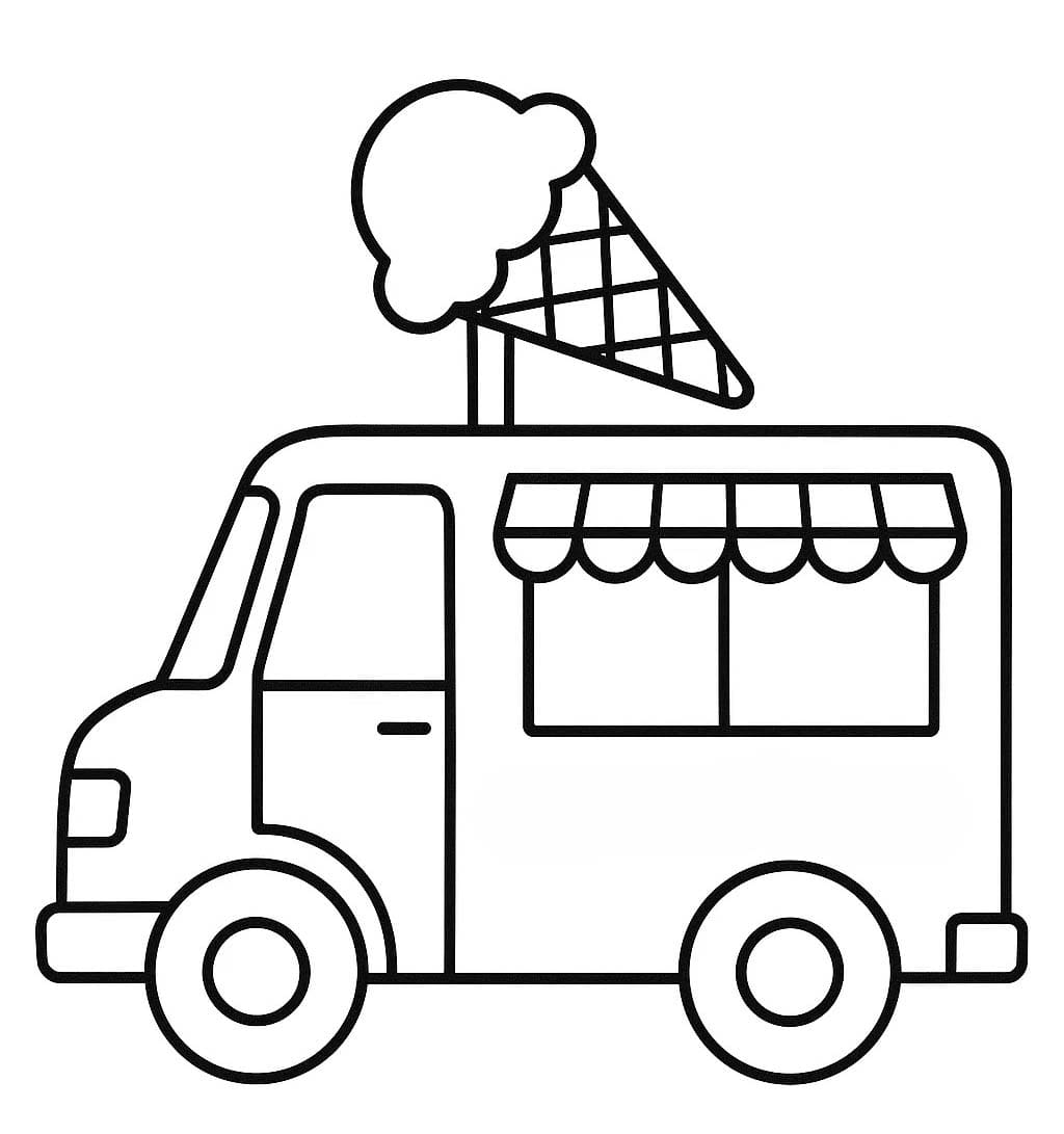Yazdırılabilir Dondurma Kamyonu Boyama Sayfası