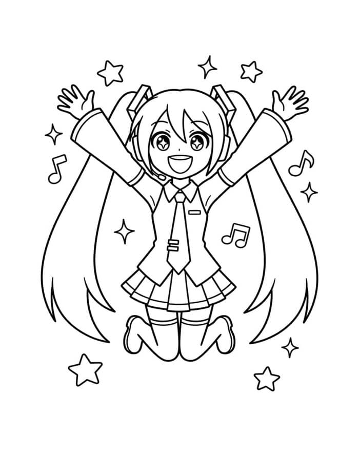 Yazdırılabilir Hatsune Miku Çizim Boyama Sayfası