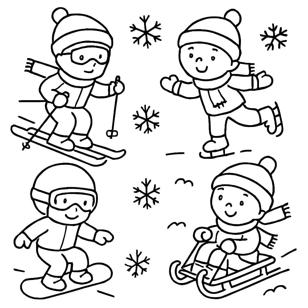 Yazdırılabilir Kış Sporları Boyama Sayfası