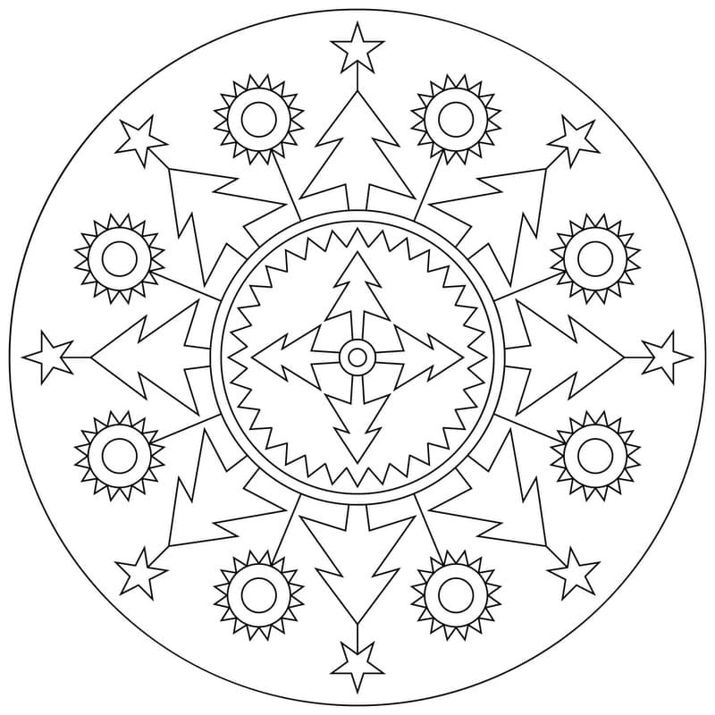 Yazdırılabilir Noel Mandalası Boyama Sayfası
