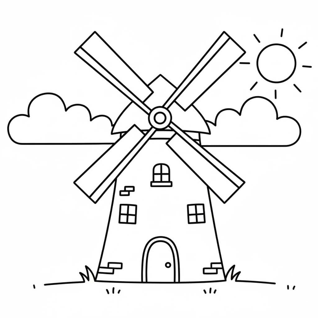 Yel Değirmeni basit Çiz Boyama Sayfası