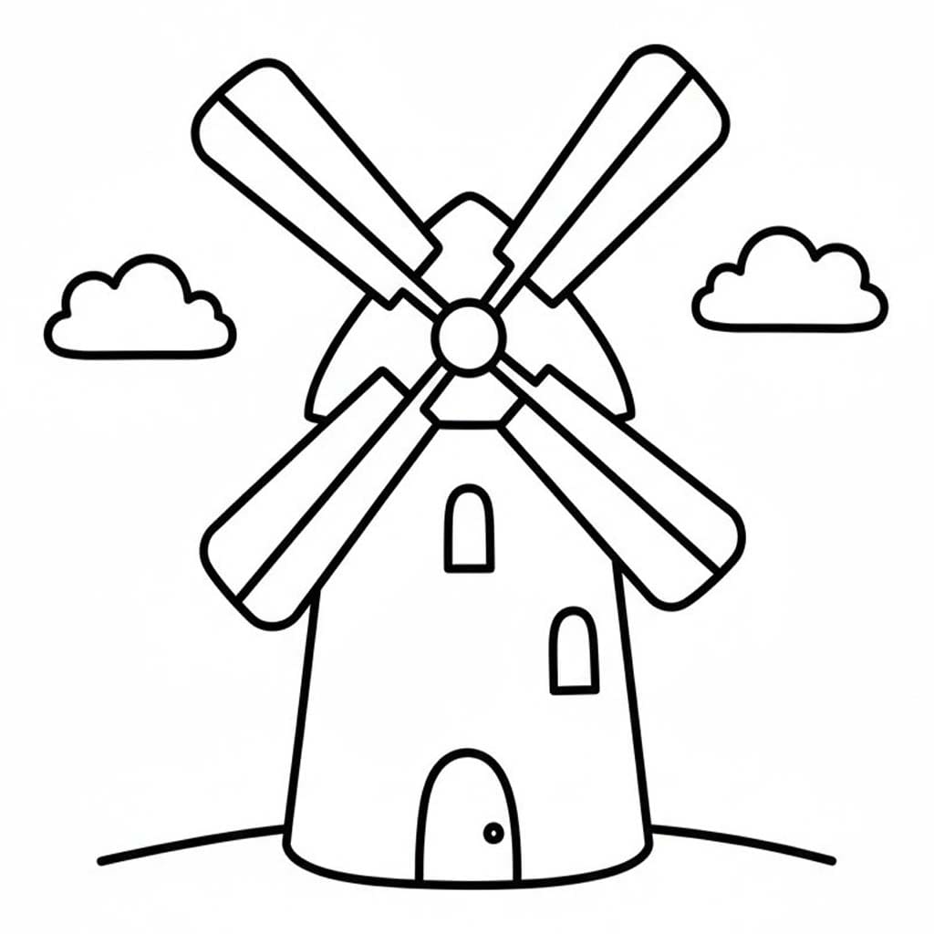 Yel Değirmeni çocuklar için ücretsiz yazdırılabilir Boyama Sayfası