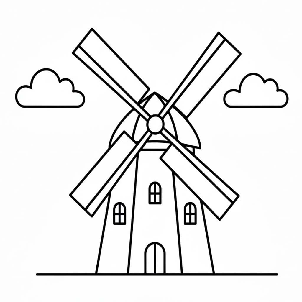 Yel Değirmeni çocuklar için yazdırılabilir Boyama Sayfası