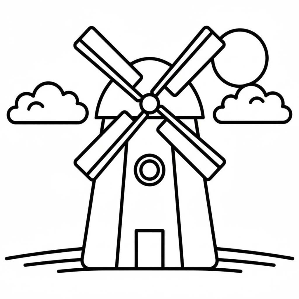 Yel Değirmeni kolay Çiz Boyama Sayfası