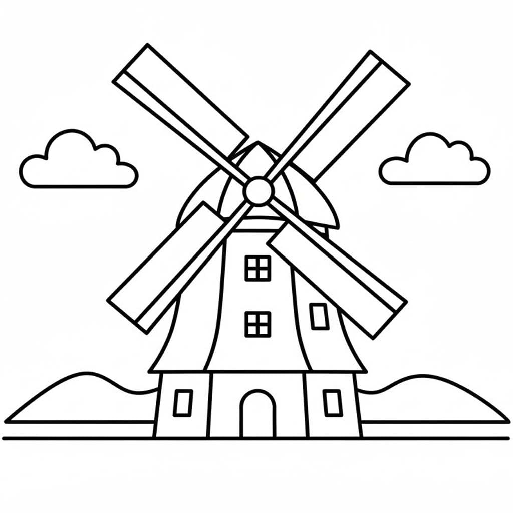 Yel Değirmeni temel Çiz Boyama Sayfası