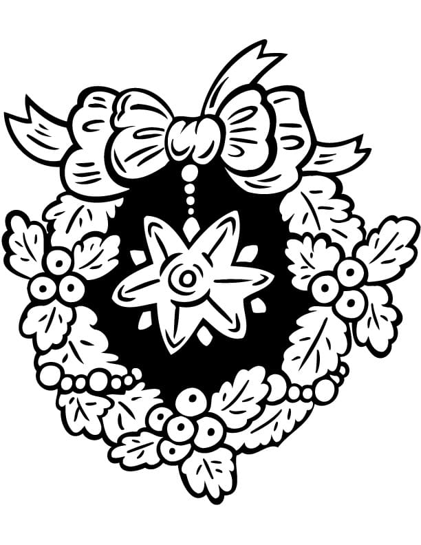 Yıldızlı Noel Çelengi Boyama Sayfası