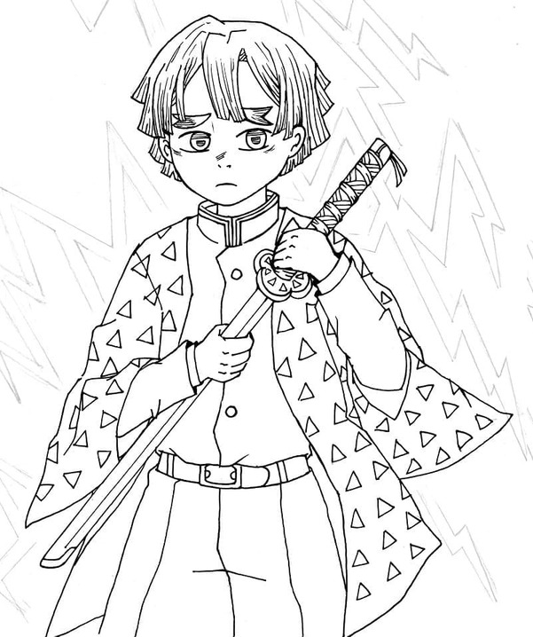 Zenitsu Agatsuma Yazdırılabilir Boyama Sayfası