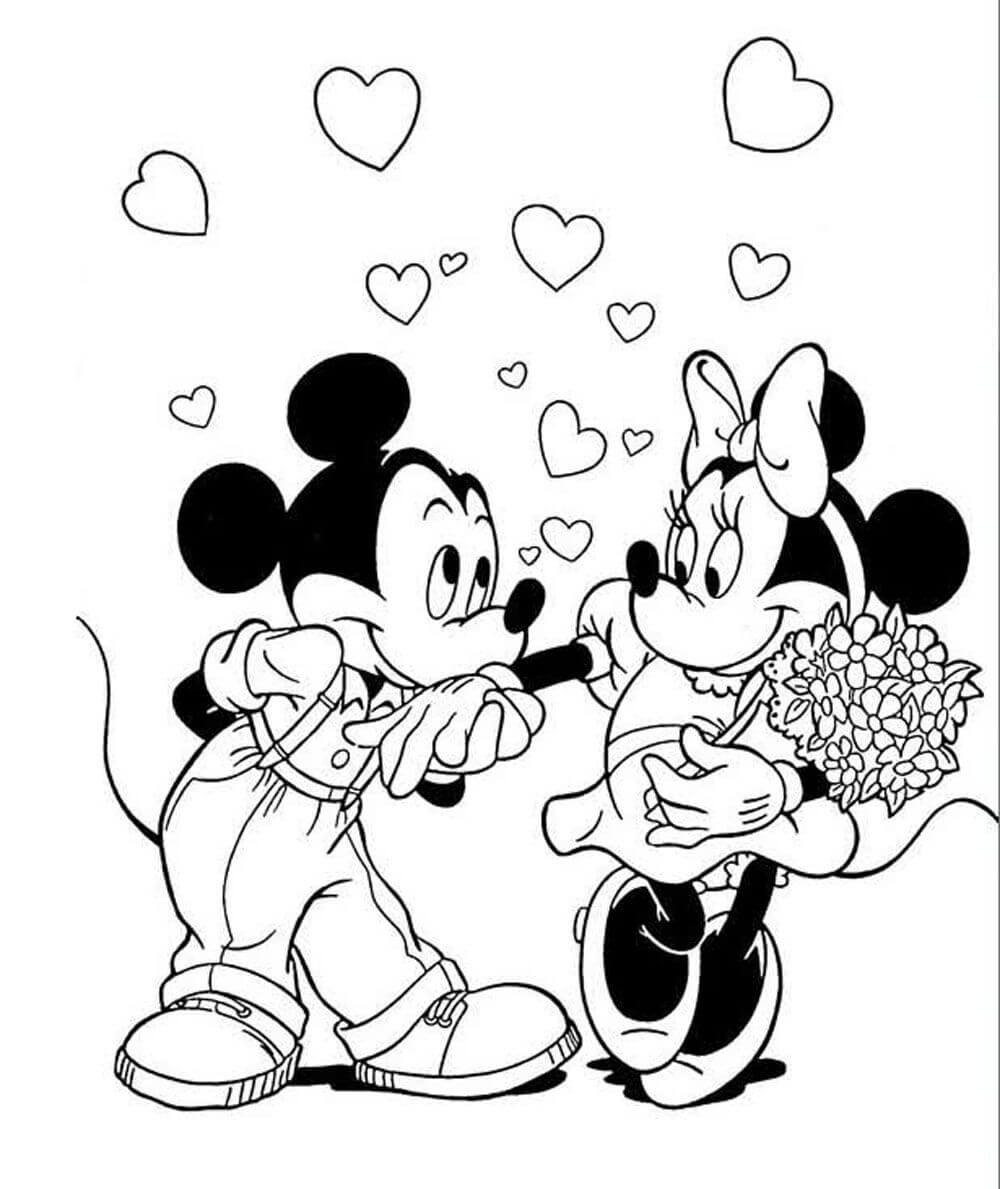 Mickey Mouse ve Minnie Mouse elinde bir Buket çiçek Tutuyor *Descarga e Imp...