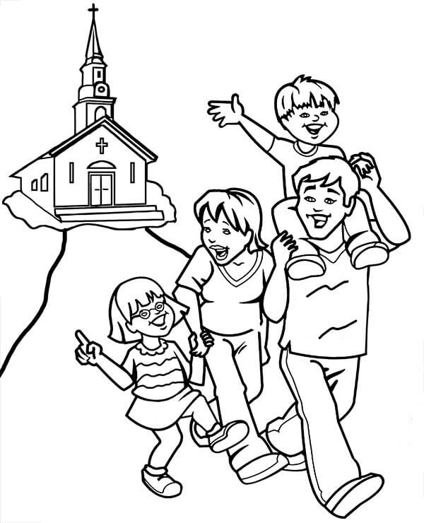 Kilisede Aile Boyama Sayfası – Boyama Online