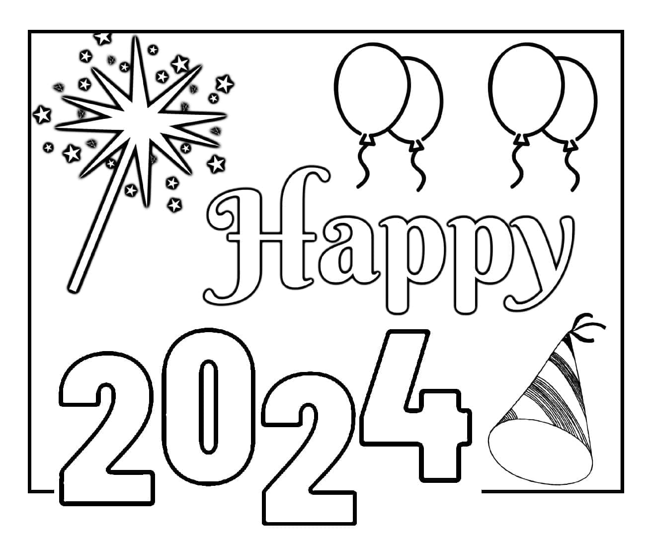 2024 Mutlu Yıllar Boyama Sayfaları Boyama Online
